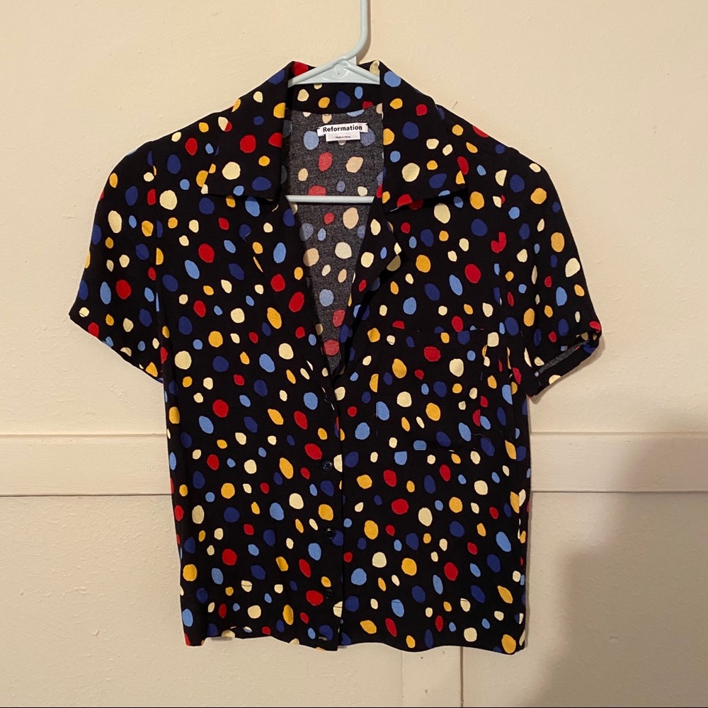 Reformation polka dot collared blouse